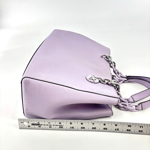MICHAEL KORS Cynthia Convertible Satchel Purple Crossbody Dual Chain Handles - Picture 12 of 14